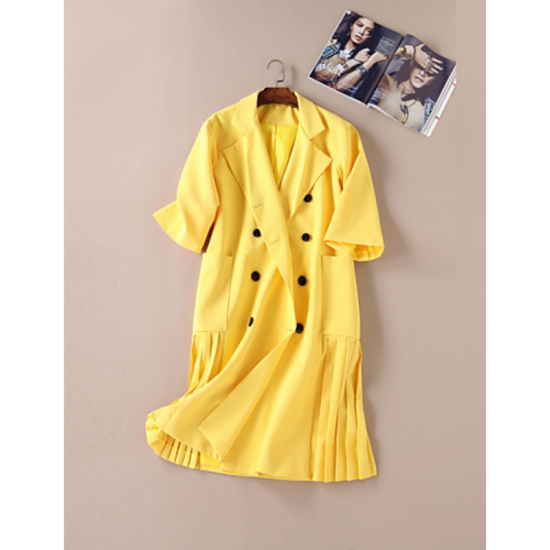 ACGCUL Boutique S Going out / Daily /Street chic / SophisticatedCoat,Solid Peaked Lapel Long Sleeve Winter Yellow