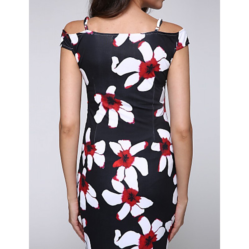 ACGCUL Women's Sexy Floral Bodycon Dress , V Neck Knee-length Cotton / Polyester