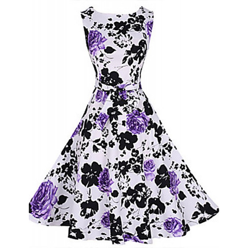 ACGCUL Women's Vintage/Party/Plus Sizes Flower Print 1950's Prom SwingDress (Polyester/Cotton Blends)