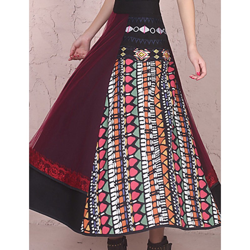 ACGCUL Our Story Women's Print Red SkirtsVintage Maxi