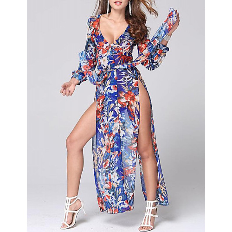 ACGCUL Women's Sexy Beach Casual Night Club Party Print Maxi Dress with Belt