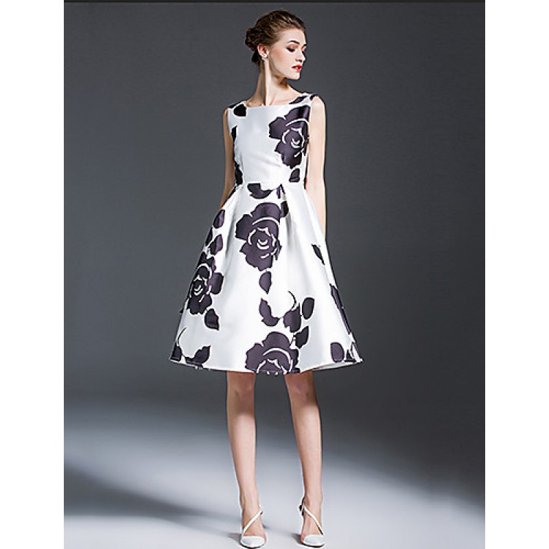 ACGCUL Women's Vintage Floral A Line Dress,Round Neck Knee-length Polyester