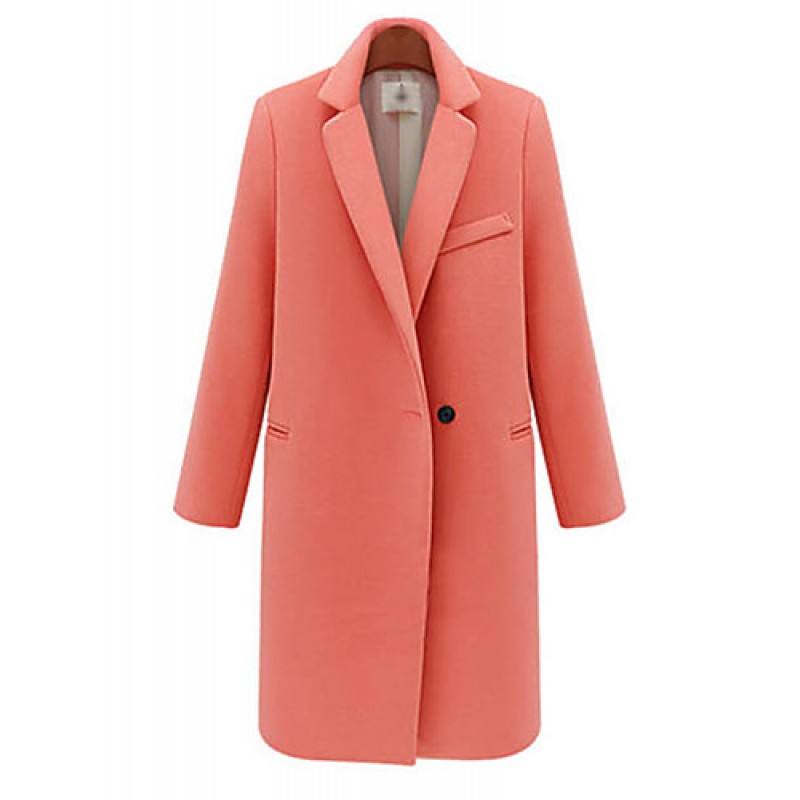 ACGCUL Women's Work / Casual/Daily Street chic Coat,Solid Notch Lapel Long Sleeve Winter Pink / Black Wool / Acrylic / Polyester Medium