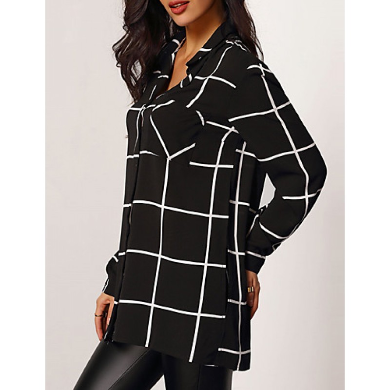 ACGCUL Women's Casual/Daily Simple All Seasons ShirtStriped Shirt Collar Long Sleeve Black Rayon / Polyester Thin