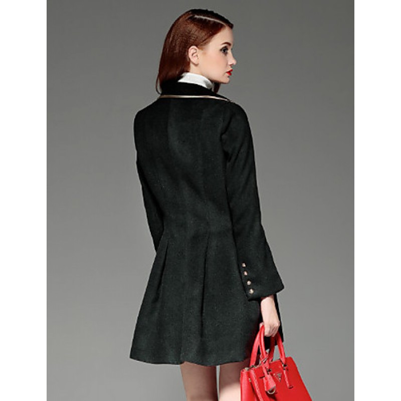 ACGCUL  Women's Going out Vintage Coat,Solid Notch Lapel Long Sleeve Winter Black Wool Opaque