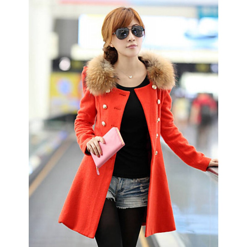 ACGCUL Women's Vintage Coat,Solid Shirt Collar Long Sleeve Winter Red / Black / Orange Wool / Others Thick