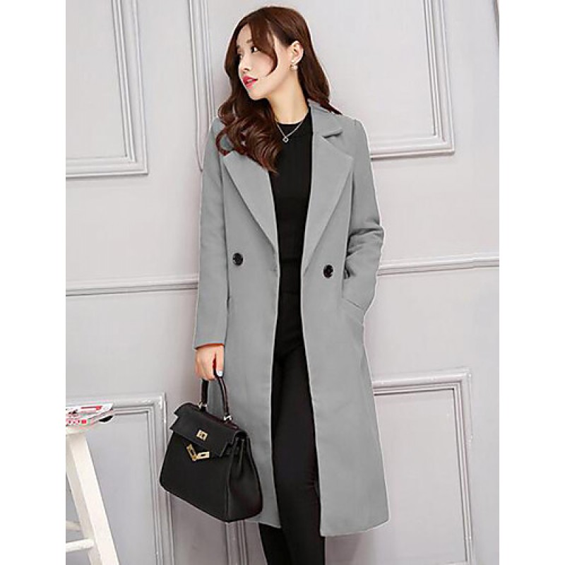 ACGCUL Women's Casual/Daily Simple Slim Large Size Coat,Solid Notch Lapel Long Sleeve Winter