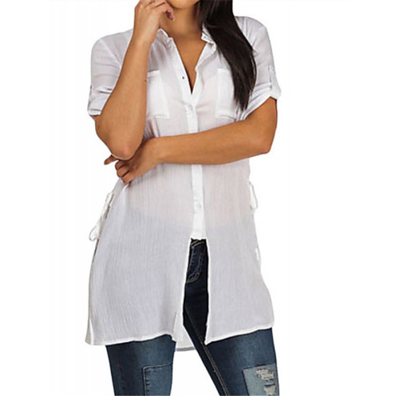 ACGCUL Women's White Button up Tunic Shirt with Lace up Sides