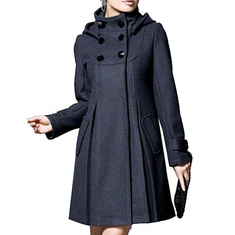 ACGCUL Women's Coat,Solid Long Sleeve Winter Blue / Pink / Black / Gray Wool / Cotton / Others Thick