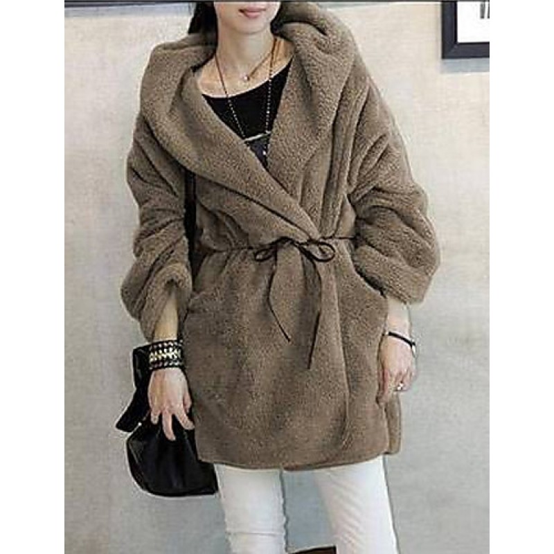 ACGCUL Winter Women's Solid Color Multi-color Coats & Jackets , Sexy / Casual / Work Crew Neck Long Sleeve