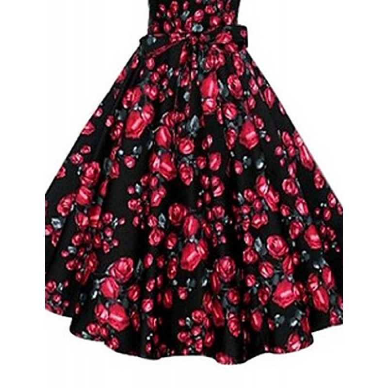 ACGCUL Women's Vintage/Party/Plus Sizes Flower Print 1950's Prom SwingDress (Polyester/Cotton Blends)