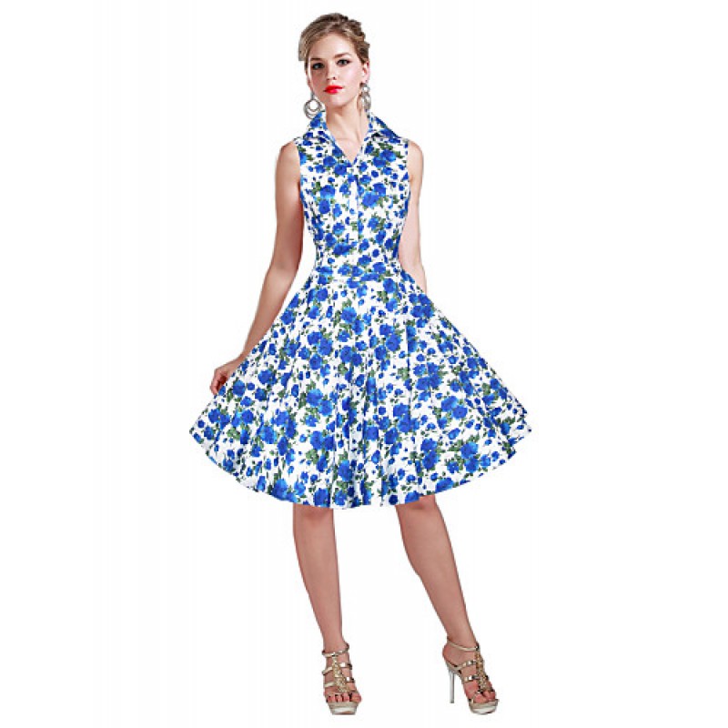 ACGCUL  Women's 50s VTG Retro Floral Rockabilly Hepburn Pinup Cos Party Swing Dress 530