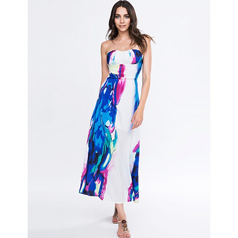 ACGCUL Women's Sexy / Party / Cocktail Floral Flapper Dress , Strapless Maxi Rayon