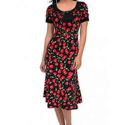 ACGCUL Women's Work Plus Size Dress,Print Round Neck Knee-length Short Sleeve Red / Black Summer