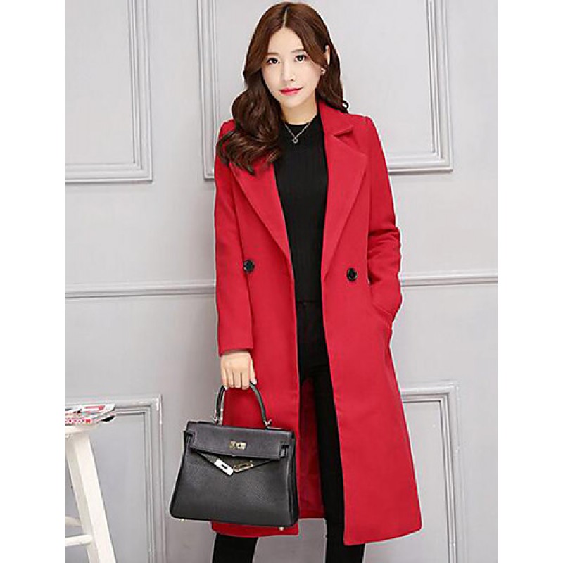 ACGCUL Women's Casual/Daily Simple Slim Large Size Coat,Solid Notch Lapel Long Sleeve Winter