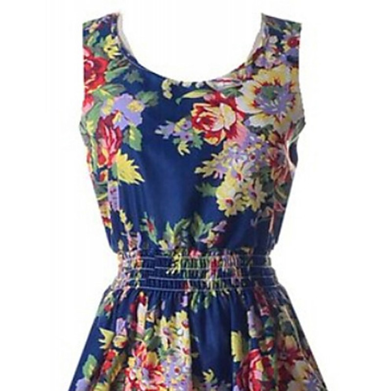 ACGCUL Women's Elegant Printing Sleeveless WaistedDress